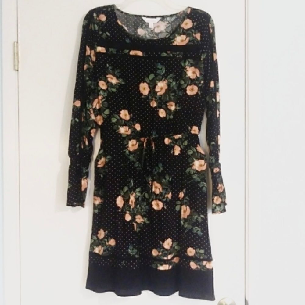 Lauren Conrad Black Floral & Polka Dot Long Sleeve Dress